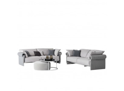 Grau Textil-Holz 4-Sitzer Sofa mit Metall-Couchtisch Modernes