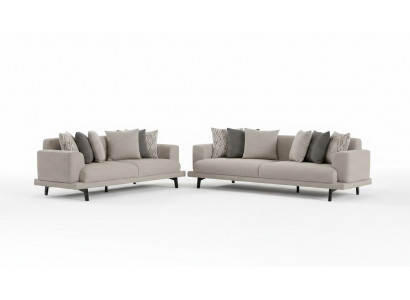 Moderne beige Holz-Textil 3-Sitzer Sofas im Doppelset