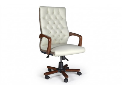 Weißer ergonomischer Bürostuhl aus Holz und Textil mit modernem Design