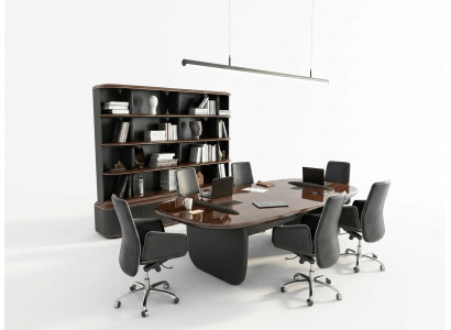 Arbeitszimmer-Set Braun aus Holz mit Konferenztisch Bücherregal