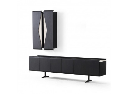 Schwarzes Wohnzimmer Set mit Wandschrank und TV-Lowboard aus Holz