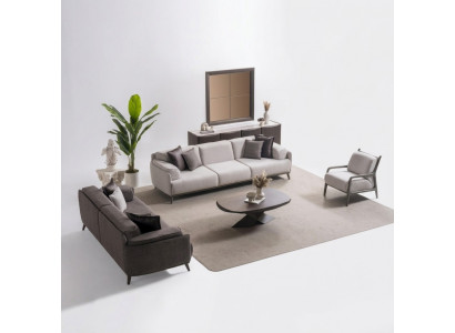 Moderner brauner Holzwohnzimmerset 6-teilig mit Sofa, Sideboard