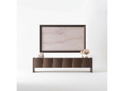 Elegantes braunes Holz TV-Lowboard mit passendem TV-Rahmen in modernem