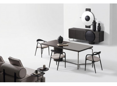 Schwarzes Esszimmer Set aus Holz modern mit Spiegel, Sideboard