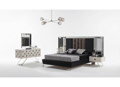 Schlafzimmer Komplettes Bett 2x Nachttische Kommode mit Spiegel Schwarz