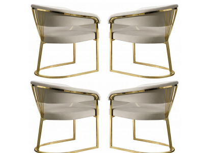 4 elegante Stühle mit weißem Stoffbezug und goldfarbenem Rahmen