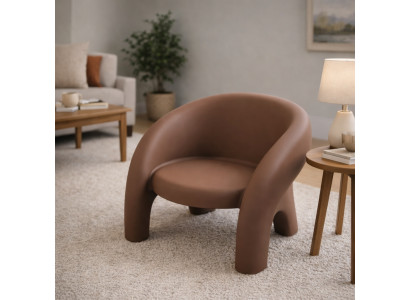 Moderner Lounge Sessel in Braun mit runder Form und hohem komfort