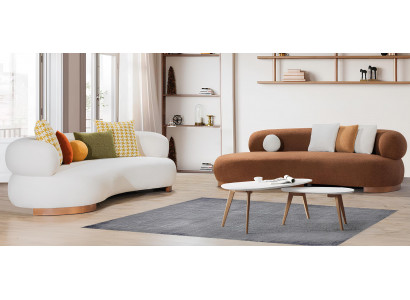 3-Sitzer-Sofa Moderner Mid-Century-Stil Beige Farbe Hochwertige Bett