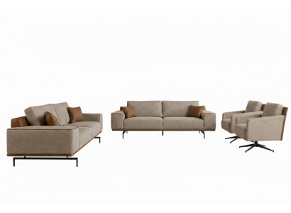 Wohnzimmer-Set Sessel 3-Sitzer Sofa Beige Farbe Moderner Stil Neu