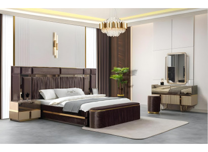 Vollständiges Schlafzimmer-Set mit Bett Nachttischen Schminktisch Pouf