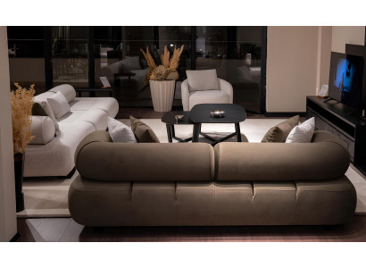Wohnzimmer-Set: 4+3+1 Sitzer Farbe Weiß Braun  Modernes Design - 3TLG
