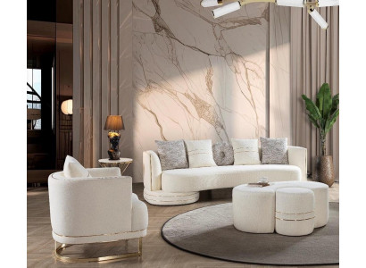Stilvolles weißes Wohnzimmer-Set 3+1-Sitzer-Sofa und Sessel 2 Teile