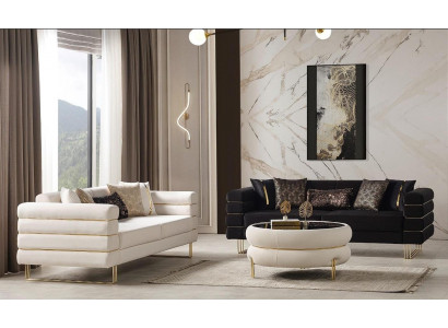 Stilvolles Design-Set für das Wohnzimmer 3+3-Sitzer Stoffsofas 2 Teile