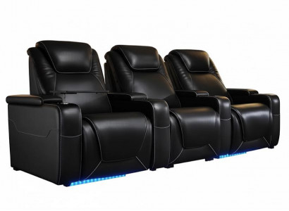 3-Sitzer Relaxsessel Leder Material Sessel mit Getränkehaltern Schwarz