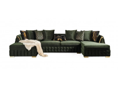 Luxuriöser grüner Ecksofa in U-Form großes Stoffsofa Wohnzimmermöbel