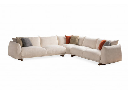 Komfort Wohnlandschaft Creme Ecksofa mit Dekokissen Modern