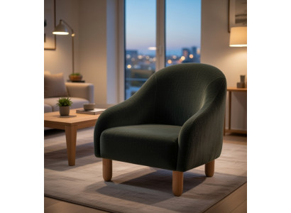 Sessel Modern Dunkelgrün mit Ergonomischer Rückenlehne und Holzbeinen