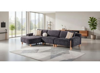 Elegantes Ecksofa in Grau mit Holzbeinen für modernes Design