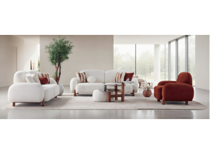 Komfortables Sofa Set Weiß Braun mit Sessel für Wohnzimmer