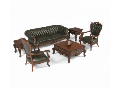 Edles Klassisches Wohnzimmer Set Chesterfield Sofas Couchtisch Sessel