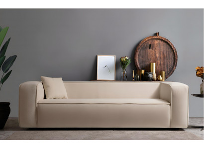 Stilvolle Beige Textilcouch Wohnzimmer Polstersofa Edler 3-Sitzer