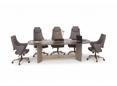 Luxuriöses Braun-Graunes Büro-Set Besprechungstisch 3x Chefsessel