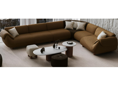 Braunes L-Form Sofa Wohnzimmer Textilcouch Edles Stoff Ecksofa
