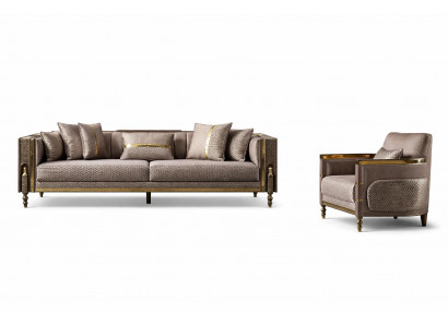 Wohnzimmer-Set 4-Sitzer-Sofa Sessel Art Deco Stil Weiches Sofa Neu
