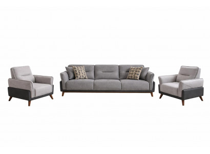 Wohnzimmer-Set 3-Sitzer-Sofa Sessel Moderner Stil Dunkelgrau Weiß Neu