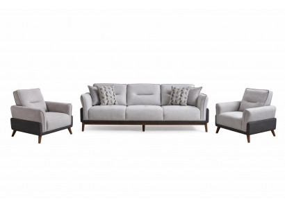 Wohnzimmer-Set 3-Sitzer-Sofa Sessel Moderner Stil Holzbeine Weiß Farbe