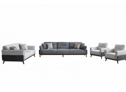 Wohnzimmer-Set 3-Sitzer-Sofa Sessel Weiß Dunkelgrau Moderner Stil Neu