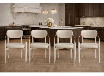 4er-Set elegante Polsterstühle in Creme mit goldenen Akzenten