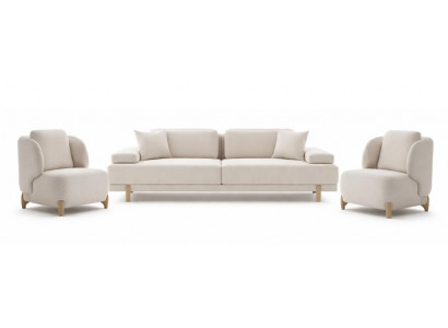 Wohnzimmer-Set 3-Sitzer-Sofa Sessel Beige Farbe Moderner Stil Neu