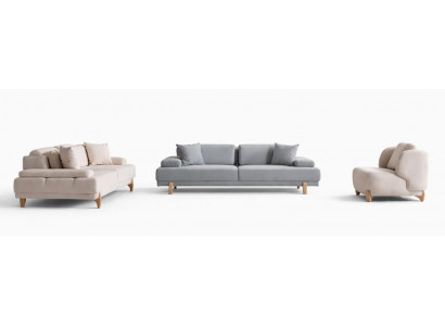 Wohnzimmer-Set 3-Sitzer-Sofa Sessel Moderner Stil Beige Grau Farbe Neu