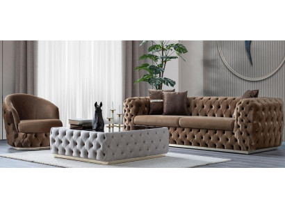 Wohnzimmer Set 3-Sitzer-Sofa Sessel Stil modern Farbe braun weiß neu