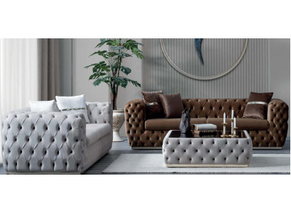 Wohnzimmer Set 3-Sitzer-Sofa Couchtisch Stil modern Farbe braun neu