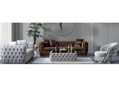 Wohnzimmer Set 2x 3-Sitzer-Sofa Sessel Couchtisch modern Farbe braun