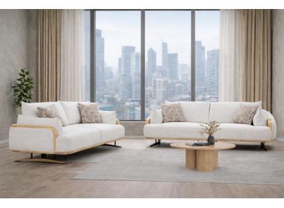 Modernes Sofaset mit Holzrahmen für ein elegantes Wohnzimmerdesign stilvolle