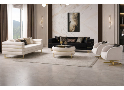 Modernes schwarz-weißes Wohnzimmer-Set 3+3+1+1-Sitzer Luxus-Sofa Sessel 4 tlg