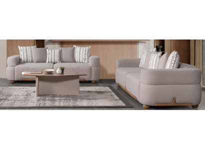 Beige Sofagarnitur Minimalistischer Stil Modernes Interieur Holzrahmen