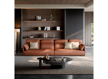 4-Sitzer Sofa Modern Stil Bequeme Leder Braune Weiche Gästebett