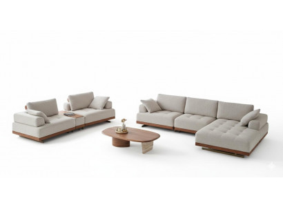 Modernes Wohnzimmer Sofa 4 3 Sitzer Couchtisch Beige Holz
