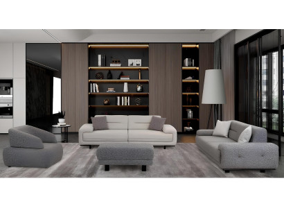 Neues Komfortables Sofa Set 2x 3-Sitzer Sofa Sessel Hocker Grau Beige