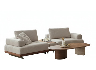 Wohnzimmer-Set Moderner Stil Stoffbezug Beige Farbe Weiches Sofa