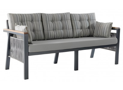 3-Sitzer-Sofa Grau Farbe Moderner Stil Metallrahmen Holzarmlehnen Neu