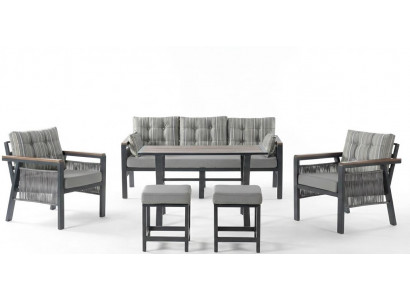 Terrasse-Set 3Sitzer-Sofa Sessel Tisch Hocker Grau Farbe Moderner Stil