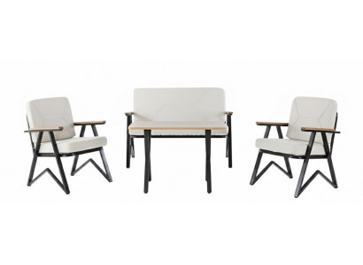Terrassen-Set 2Sitzer-Sofa Sessel Tisch Moderner Stil Holz-Tischplatte