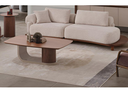 Wohnzimmer Set 3-Sitzer Sofa Couchtisch Beistelltisch Japandi Holz