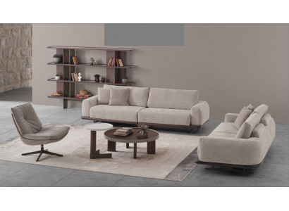 Wohnzimmer Set: Sofas 4+3 Sitzer Sessel Couchtisch Regal  Beistelltisch