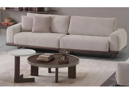Wohnzimmer Set:3-Sitzer Sofa,Couchtisch & Beistelltisch Japandi Design
